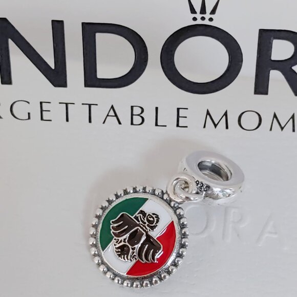 Pandora Engraving Bandera Mexico Aguila Real Exclusive Dangle Charm with box - Picture 1 of 6